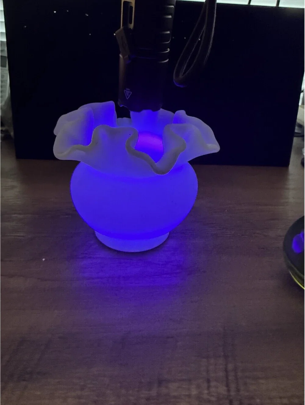 VINTAGE FENTON Satin Milk Glass Ruffle Vase 4”